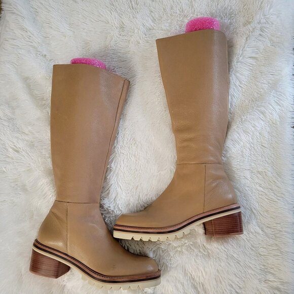 Bernardo Susana Calfskin Tall Riding Boots in Beige/Tan US 10M - Picture 5 of 11
